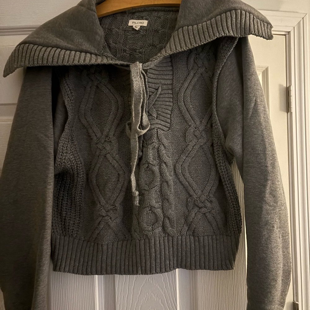 Pilcro Gray Cable Knit Turtleneck Sweater